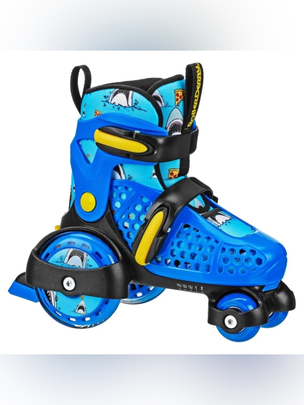 Roller Derby Boys' Adjustable Roller Skates Small 7-11C Blue Knee Elbow Pads